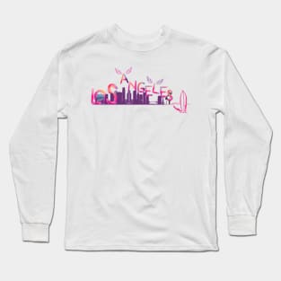 Zoolos LA Dreams: Pink and Purple Watercolor Letter Art with Iconic Landmarks – Exclusive Los Angeles Tee Long Sleeve T-Shirt